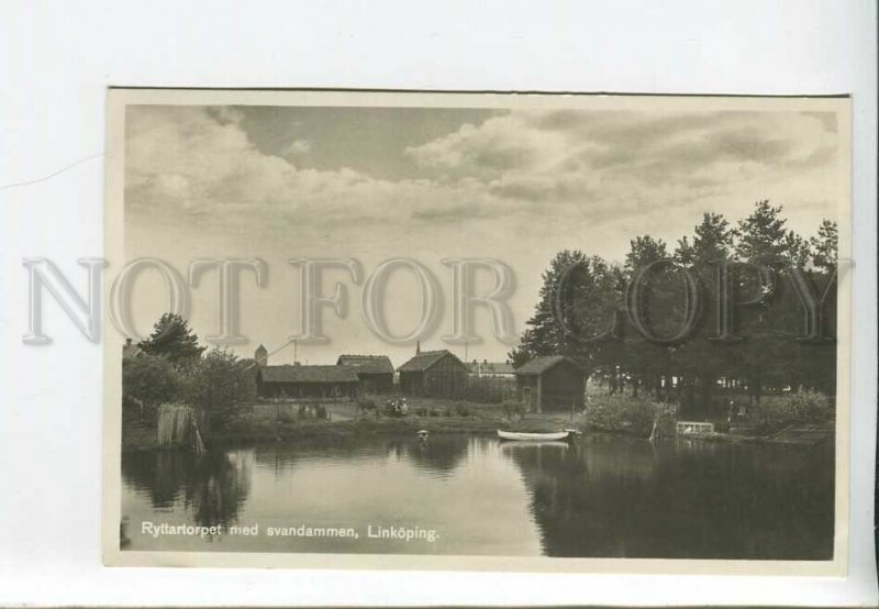 435991 SWEDEN Ryttartorpet with the swan pond Linkoping Vintage photo RPPC