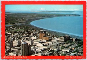 VINTAGE CONTINENTAL SIZE POSTCARD AERIAL VIEW OF ANCHORAGE ALASKA AND INLET