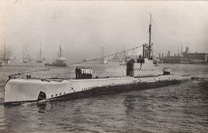 A British War Submarine Leaving Harbour RPC PB Postcard