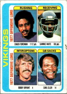 1978 Topps Football Card '77 Team Leaders Foreman Eller Bryant Vikings s...