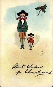 Christmas Large & Small Doll People Smoking Valentine's Series c1910 Postcard