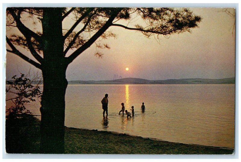 1963 View Of Sunset Over The Silver Lake Dunes Muskegon Michigan MI Postcard