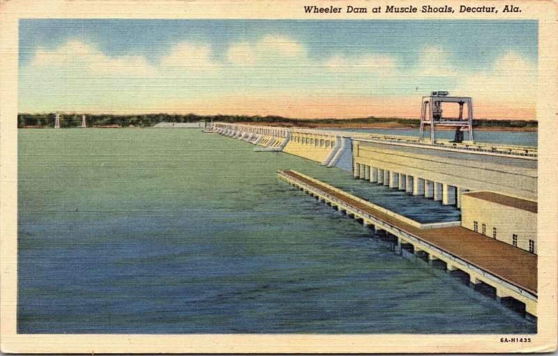 Scenic Wheeler Dam Muscle Shoals Decatur Alabama Linen Cancel WOB Postcard 