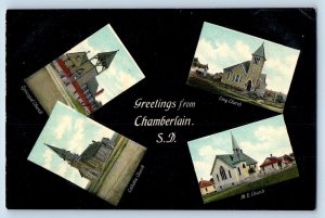 Chamberlain South Dakota SD Postcard Greetings Church Multiview c1910's Vintage