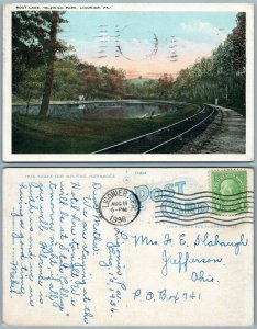 LIGONIER PA BOAT LAKE IDLEWILD PARK 1936 VINTAGE POSTCARD railroad tracks