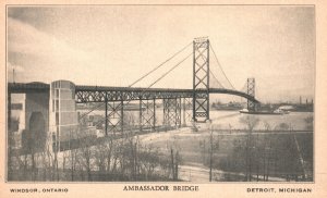 Vintage Postcard Longest International Suspension Ambassador Bridge Detroit MI