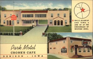 Denison Iowa IA Park Motel Cronk's Caf� Linen Vintage Postcard