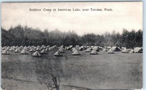 AMERICAN LAKE, Washington WA  near Tacoma  SOLDIERS' CAMP Tents  c1910s Postcard