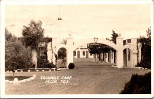 Real Photo Postcard 1937 Triangle Camp Roadside Motel in Pecos, Texas