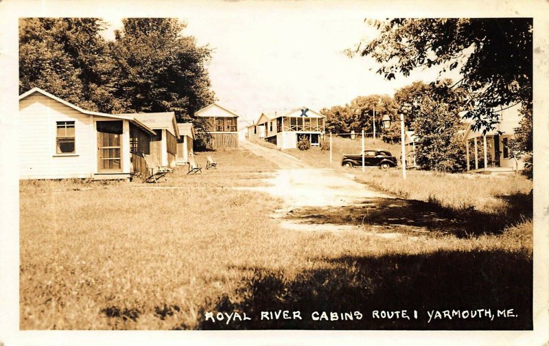 Yarmouth ME Royal River Cabins on Route 1 Real Photo Postcard