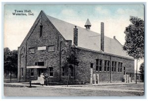 c1910 Exterior View Town Hall Building Waterloo Indiana Vintage Antique Postcard 