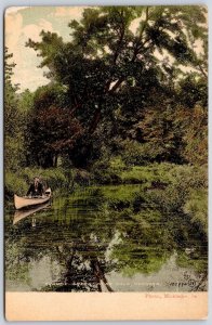 Postcard Bala Ontario c1908 Brandy Creek Man Canoeing Scenic View Muskoka