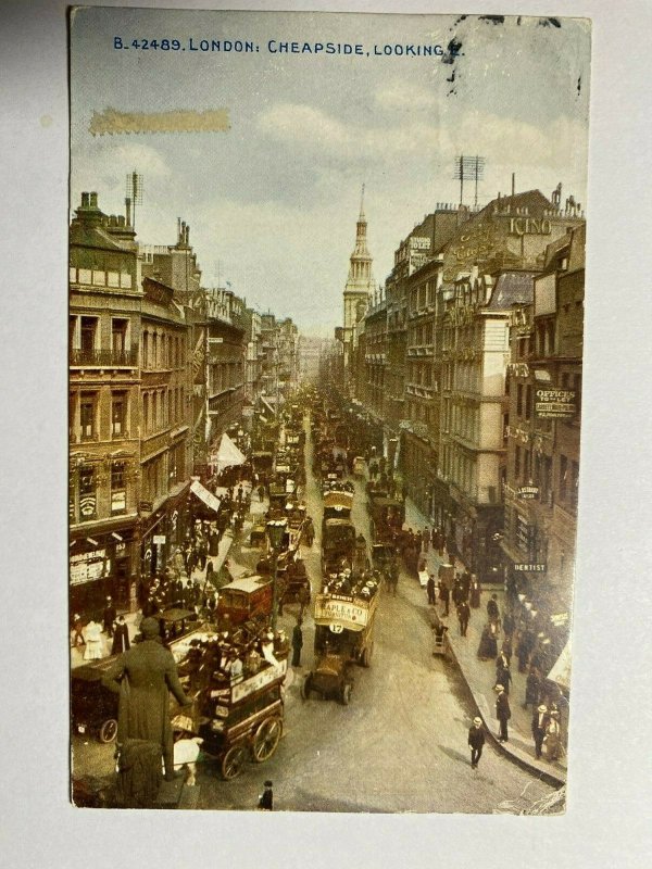 POSTED  VINTAGE POSTCARD -  LONDON CHEAPSIDE LOOKING EAST     (KK1076)