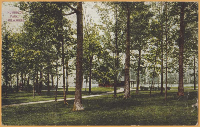 Milwaukee, WIS., Humbolt Park with shelter in the background - 1909