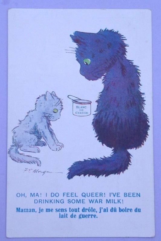 c1920 Vintage Black Cat Kitty Comic WWI F. E. Morgan Inter Art War Postcard 2025