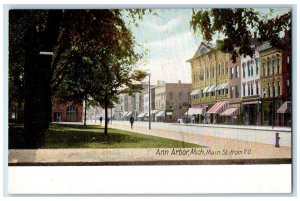 c1905's Main Street From Post Office Establishments Road Ann Harbor MI Postcard