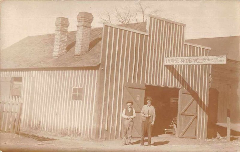 Horse Shoeing Iron and Woodwork  Shop Exterior Real Photo Postcard AA11305