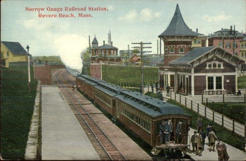 Revere Beach MA RR Station Depot Narrow Gauge Train c1910 Postcard