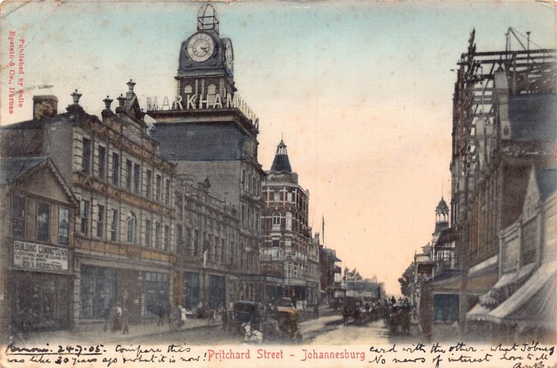A930 South Africa 1903 Johannesburg Pritchard Street Marham Clock Tower postcard