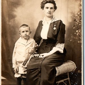 c1910s Berwick PA Cute Young Mother & Little Boy Real Photo PC Pocket Watch A123