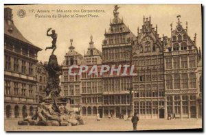 Old Postcard Antwerp Houses Corporate Brabo Fountain and Grand Place