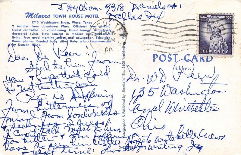 Waco Texas 1960 Postcard Milners Town House Motel Swimming Pool