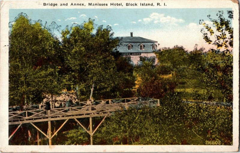 Bridge and Annex, Manisses Hotel, Block Island RI c1921 Vintage Postcard J32