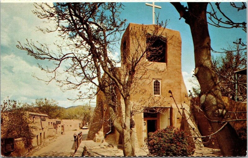 Historic San Miguel Mission Santa Fe New Mexico NM Dirt Road Cross Postcard UNP 