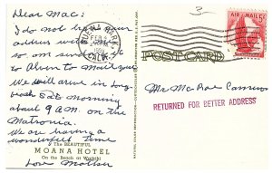 Moana Hotel Panoramic w Waikiki & Sail Boats Hawaii Postcard 1959