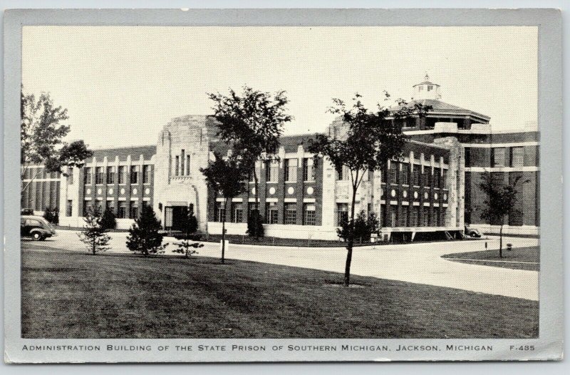 Jackson~Southern Michigan State Prison Administration Bldg~1940s Silver Border 