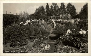 Anchorage Alaska AK Flower Garden Gardening Real Photo Vintage Postcard