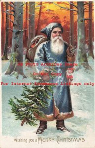 Christmas, Unknown No W7-2, Blue Robe Santa with Tree & Bag of Toys