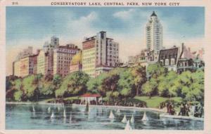 Model Sailboats Lake in Central Park New York City Linen