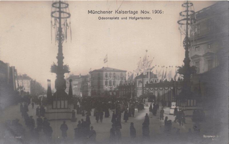 MUNCHENER KAISERTAGE 1906~ODEONSPLATZ-HOFGARTENTOR GERMAN REAL PHOTO POSTCARD