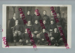 Poultney VERMONT RPPC 1913 FOOTBALL TEAM Posing Troy Conference Academy STUDIO