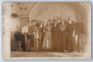 Annandale Minnesota MN Postcard RPPC Photo Church Interior Man And Woman 1909