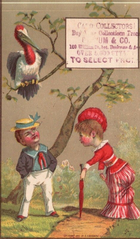 1880s-90s Boy & Girl with Bird Above on Tree Card Collectors