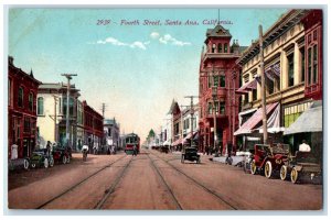 c1910 Fourth Street Santa Ana California CA Trolley Car Unposted Postcard