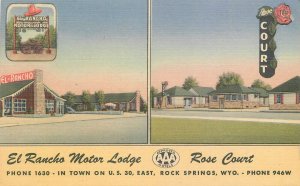 Postcard 1940s Wyoming Rock Springs El Rancho Motor Lodge occupation 23-12054