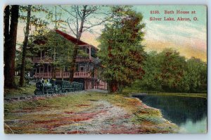 1910 Akron Ohio Vintage Postcard Bath House Silver Lake Locomotive Train Posted