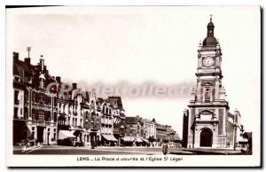 Postcard Old Lens Square j Jaures and the church St Leger