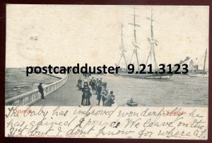 h2519 - BELGIUM Ostende Postcard 1902 Tall Ships. Pier by Schaefer