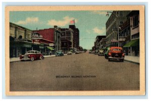 c1940's Broadway Main Street Cars Billings Montana MT Vintage Postcard