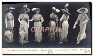 Old Postcard Paris Fashion silhouettes Toilets d & # 39ete Linon lace and emb...