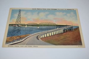 Lincoln Highway Bridge Between Clinton Iowa and Fulton Illinois Postcard BA-H910