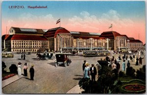 Leizpig Germany Hauptbahnhof Broadway Main Sts. & Building Structures Postcard
