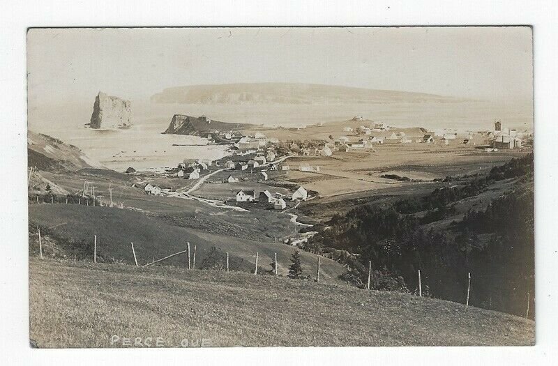 RPPC,  Early Birds-eye View of Perce, Quebec, Canada, 1931