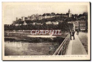 Old Postcard Chinon General view of the castle and bridge