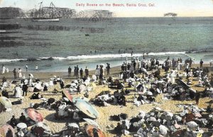 Daily Scene on the Beach, Santa Cruz, California Parasols 1911 Vintage Postcard