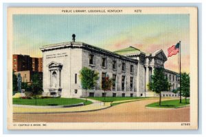 c1940's Louisville Kentucky KY, Public Library Building Street View Postcard